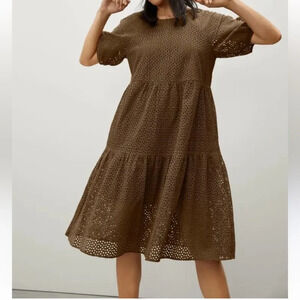 Everlane Tiered Brown Eyelit Dress Size Small